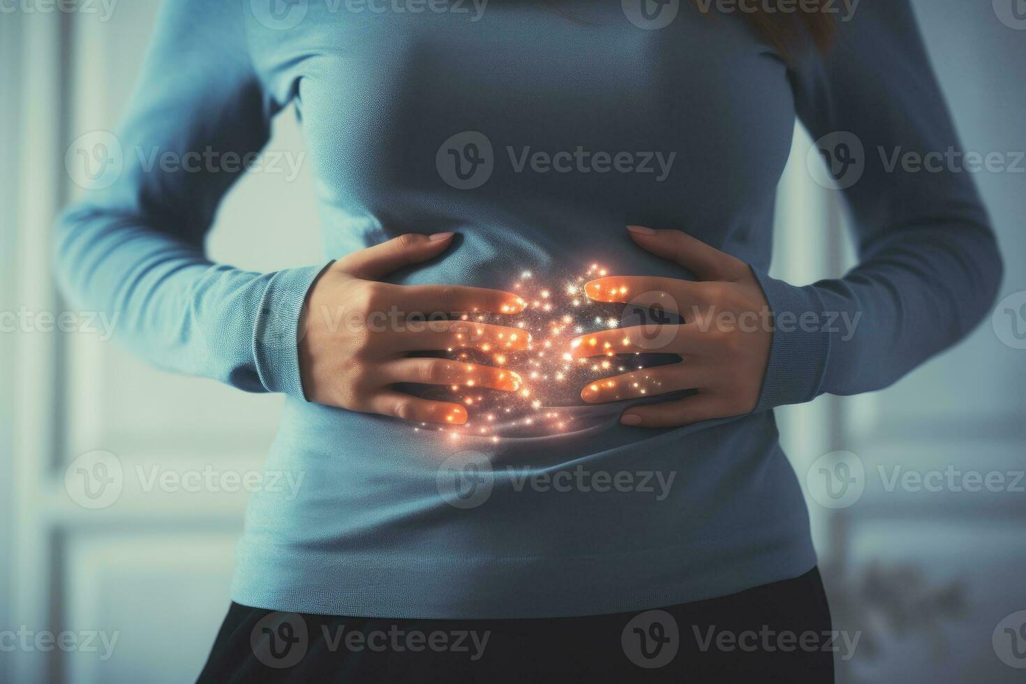 AI generated lady have a stomachache or menstruation pain, Healthcare medical concept, AI Generative photo