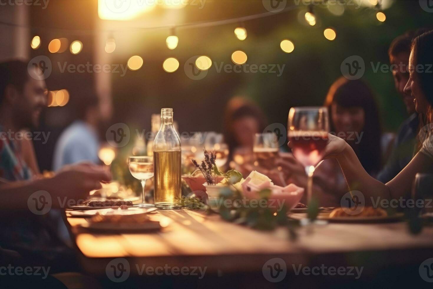 AI generated Happy friends having fun outdoor. Group of friends having backyard dinner party together, AI Generative photo