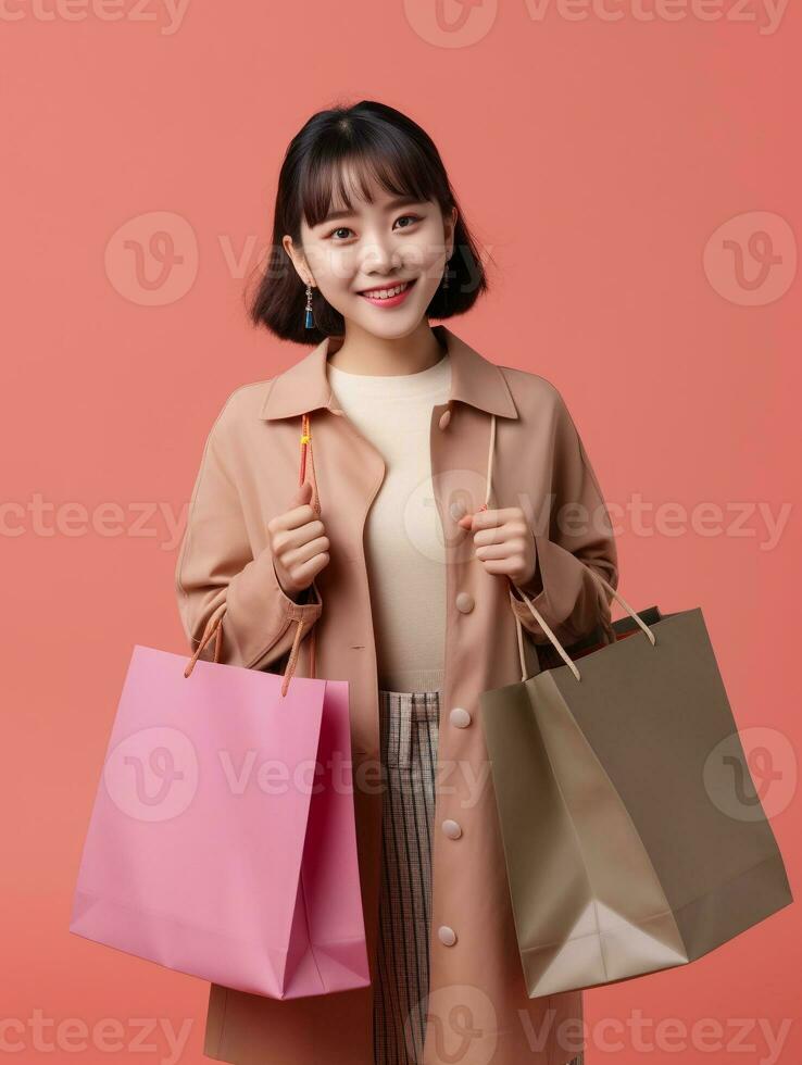 AI generated A girl holding shopping bag photo