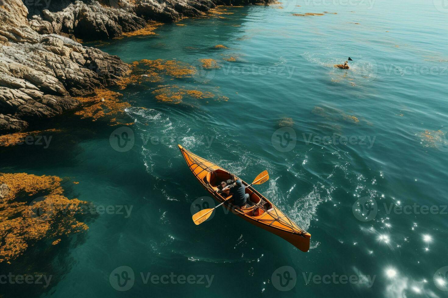 AI generated Drone view of people going kayaking photo