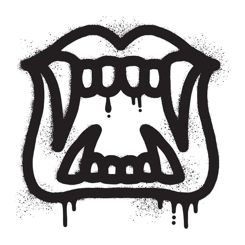 The barong teeth mouth graffiti was drawn with black spray paint vector