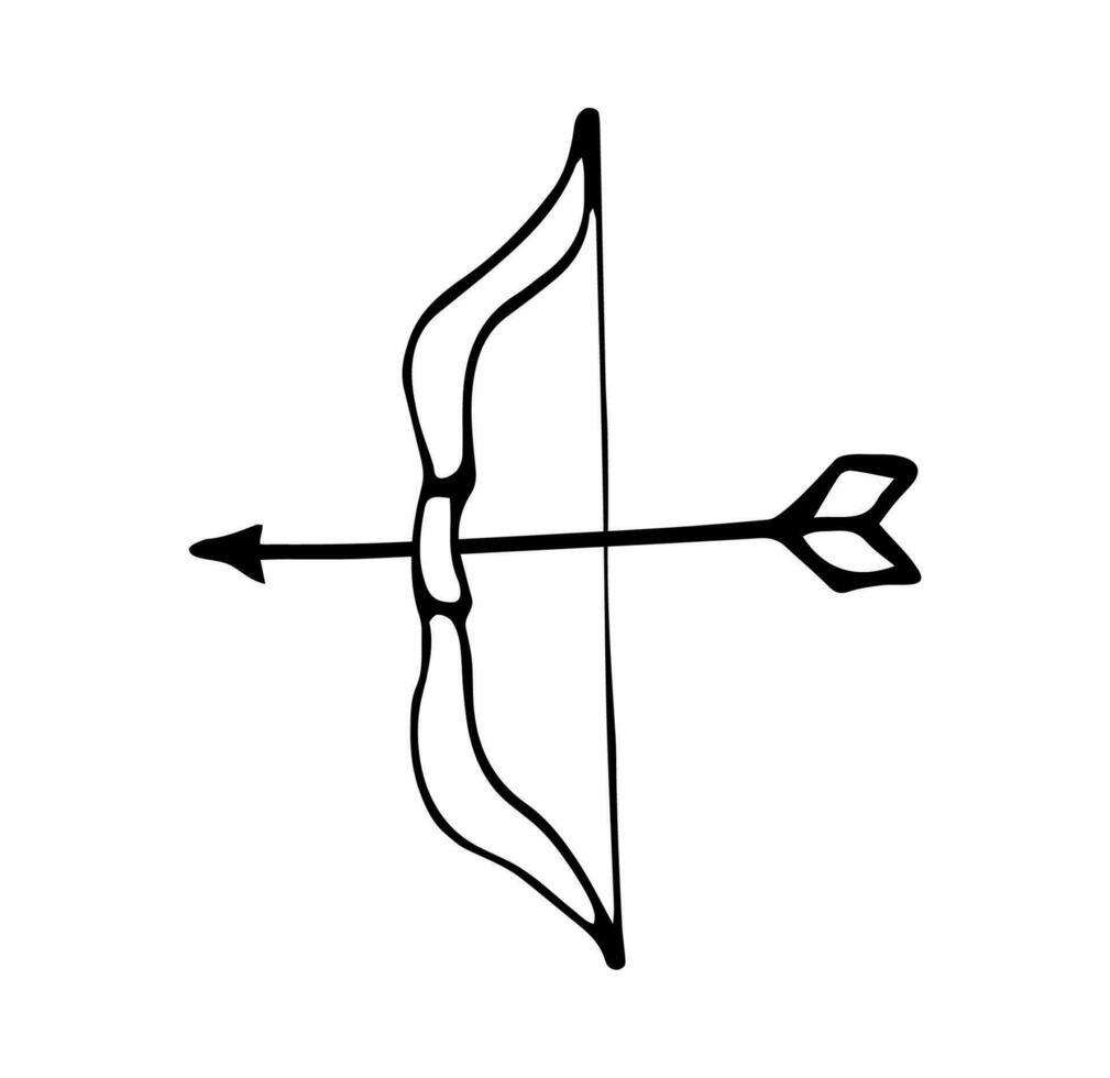 Bow and arrow isolated on white. Vector illustration in Doodle style.