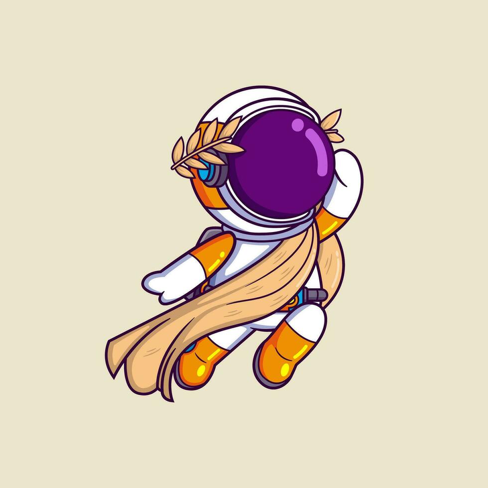 Cute Astronaut flying and wearing roman traditional clothes vector