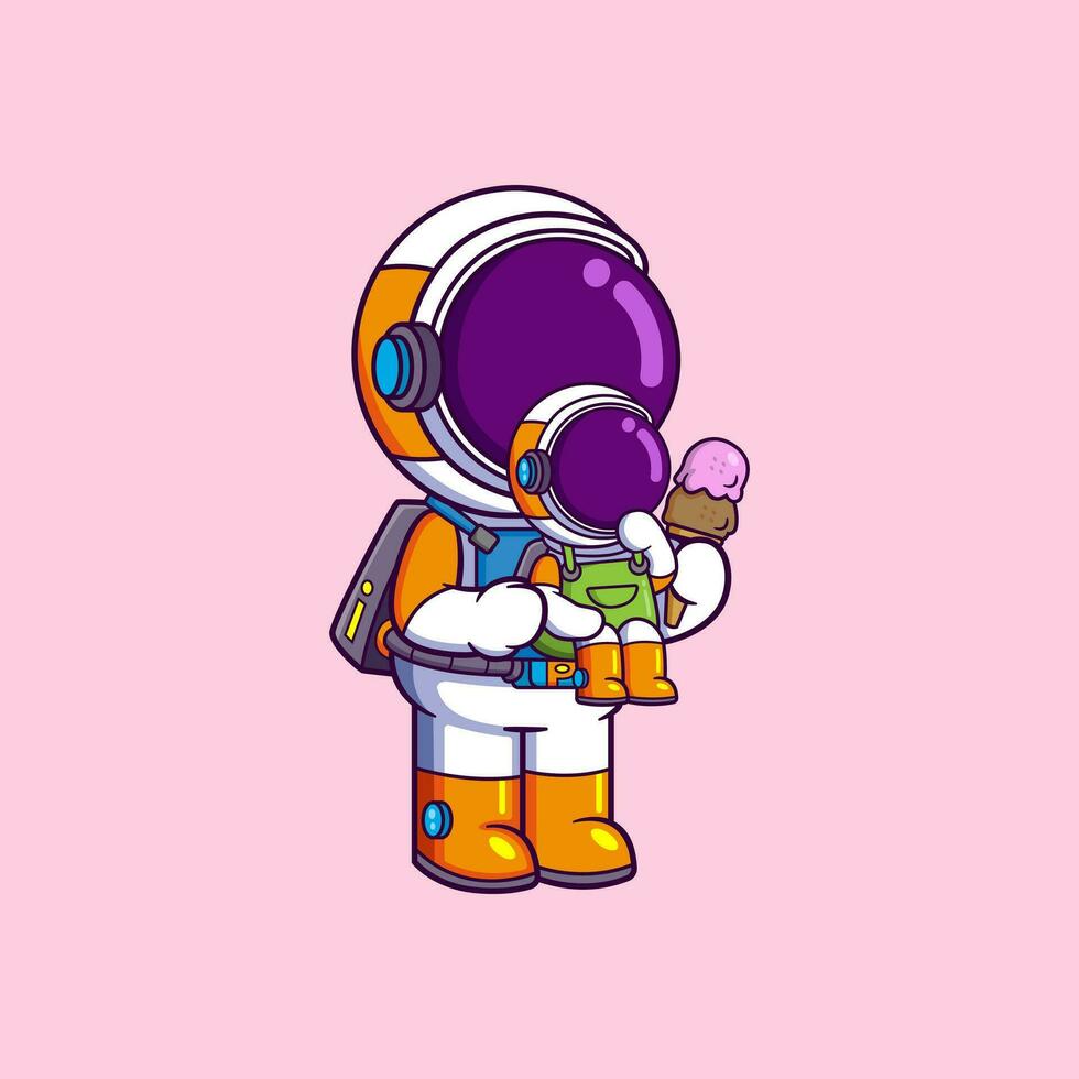 Astronaut play with astronaut child holding ice cream. Science holiday Icon Concept vector