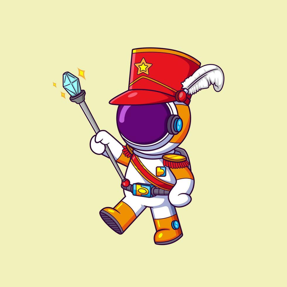 Cute Astronaut wearing marching band leader costume vector