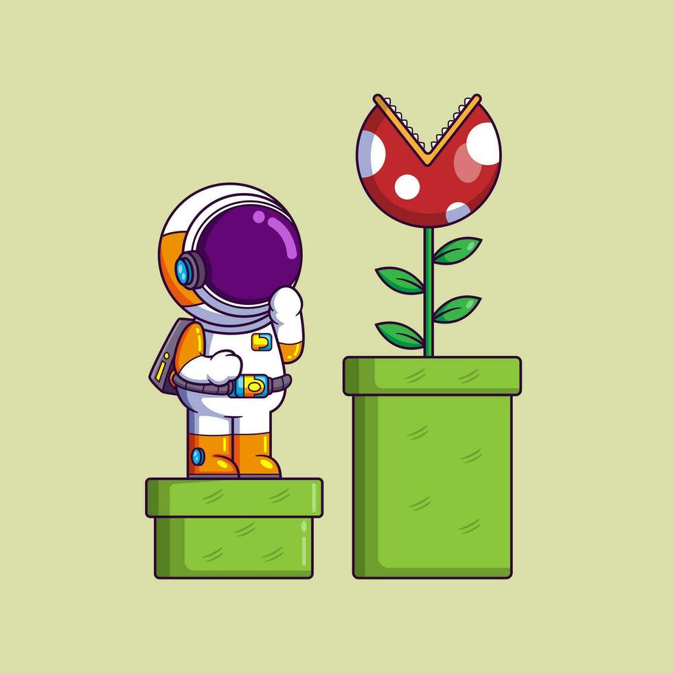 contento astronauta jugando clásico juego. Ciencias tecnología icono concepto vector