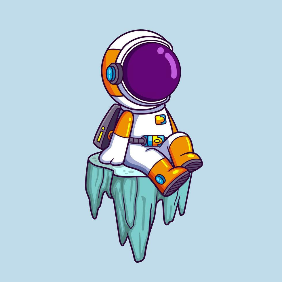 Cute Astronaut sitting on the flying rock. Science Technology Icon Concept vector