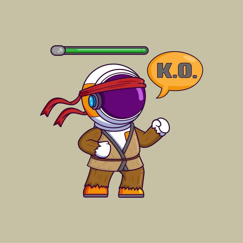 happy Astronaut playing game fighter, ready to fight cartoon character vector