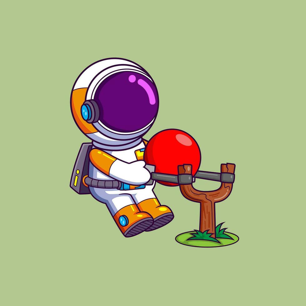 Cute Astronaut playing a large slingshot. Science Technology Icon Concept vector