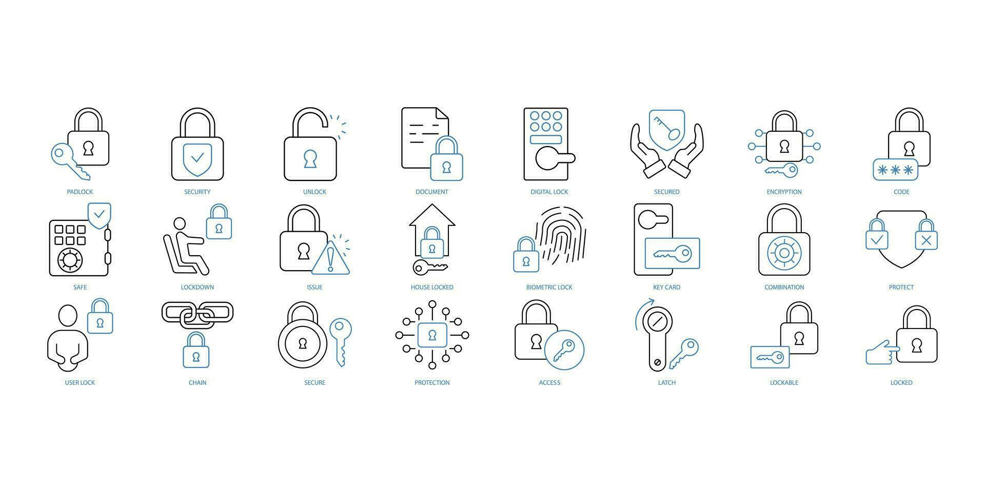 Lock icons set. Set of editable stroke icons.Vector set of Lock vector