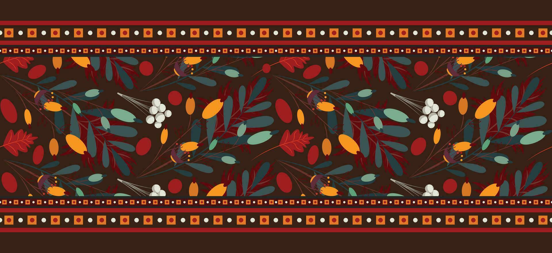 Seamless border design with ethnic floral pattern. Repeat pattern with floral elements. Can be used for textile design, invitation card design, frames, border, knitwear, print, texture etc. vector