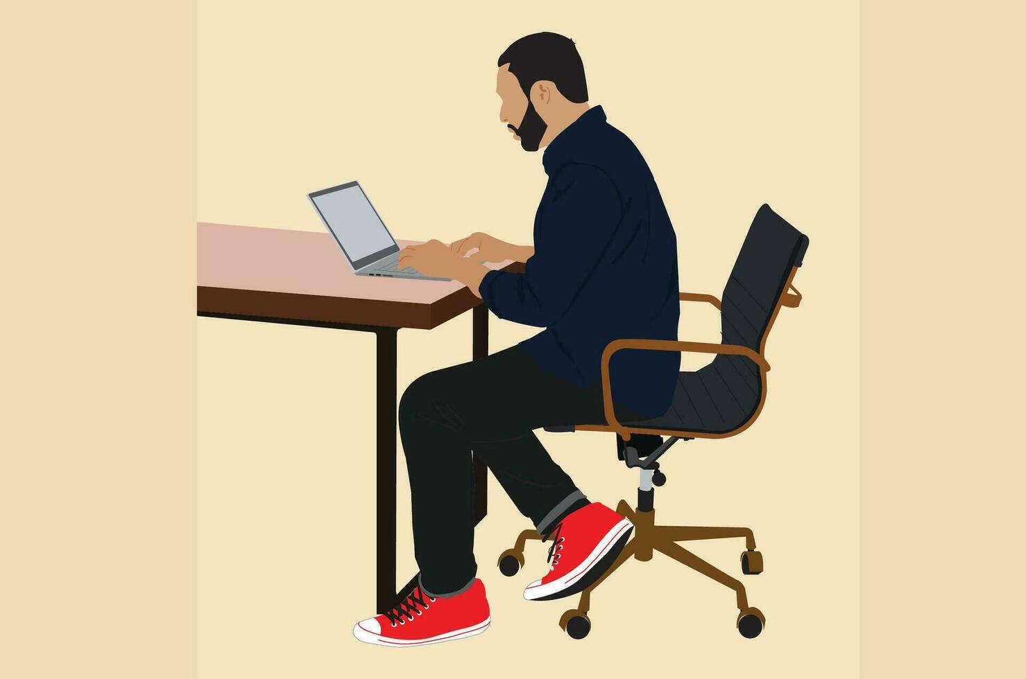 Man Working On A Laptop vector