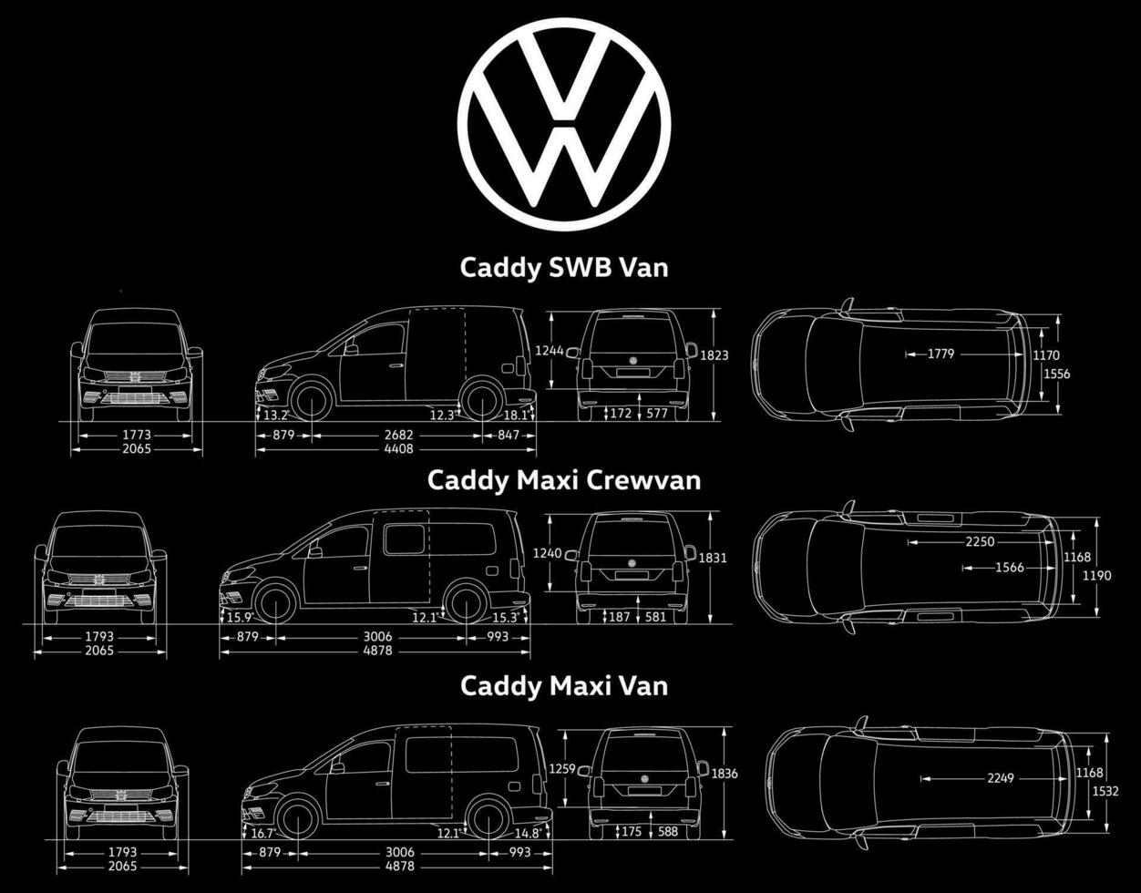 Volkswagen Caddy car blueprint collection vector