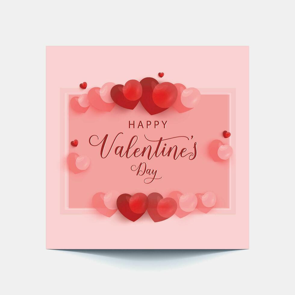 Valentine's square banner design template. Red background with love line frame. Usable for social media post, greeting card, banner, and web ad. vector