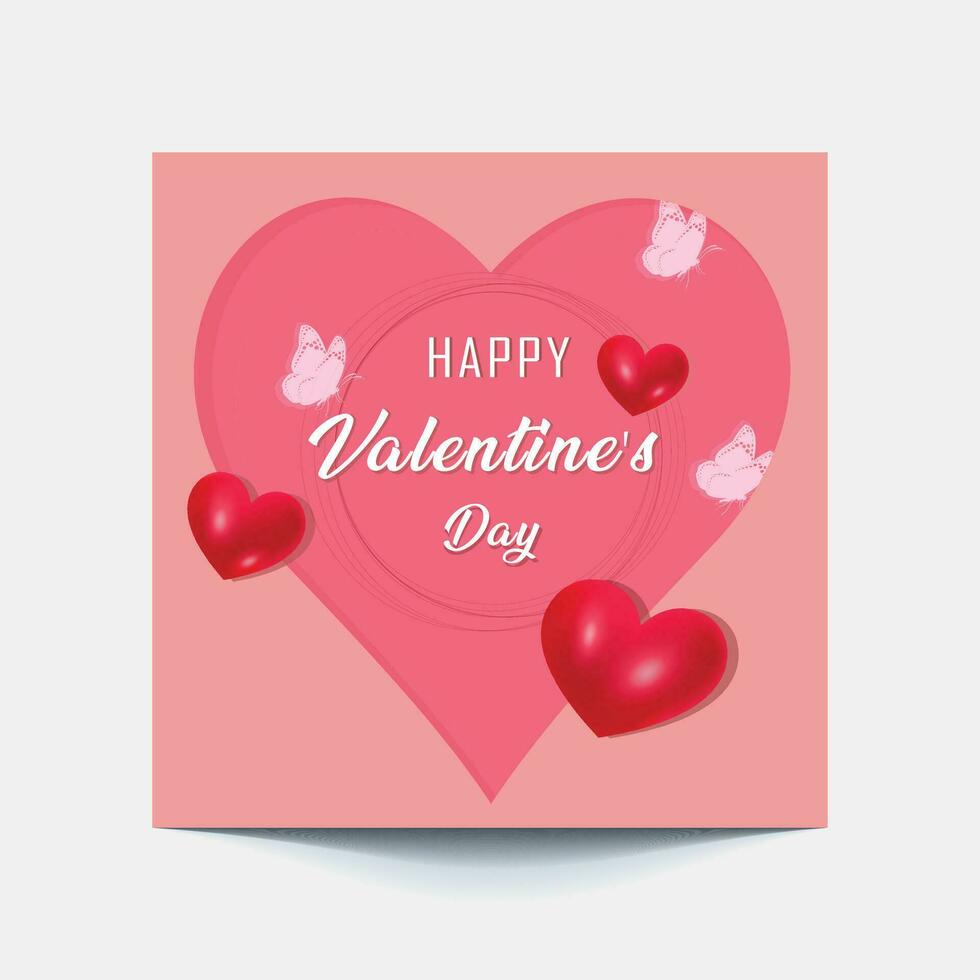 Valentine's square banner design template. Red background with love line frame. Usable for social media post, greeting card, banner, and web ad. vector