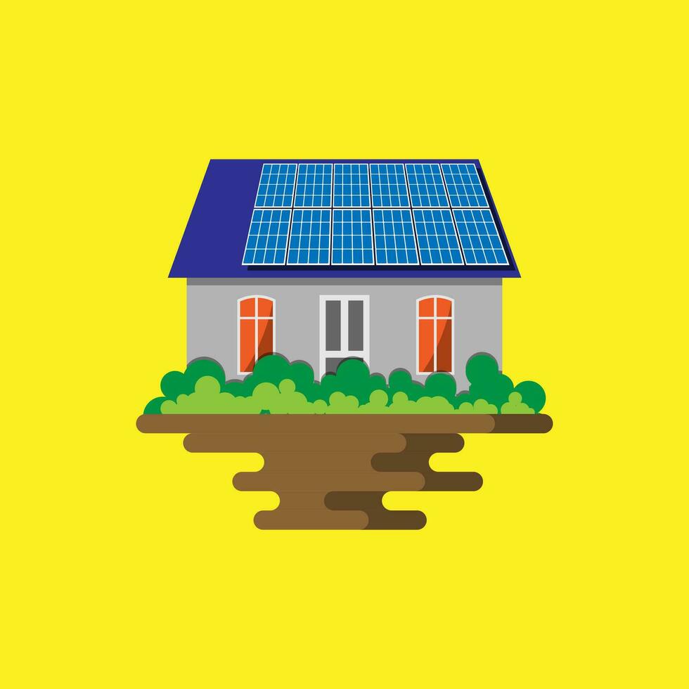 Vector flat design of home solar cell, renewable electricity from sun, friendly eco energy for save money and environment, global climate change concept, editable object copy space for text or design