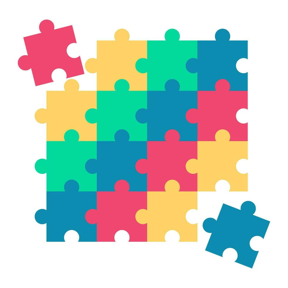 Vector flat style of deference color puzzle jigsaw board on white background, problem repair solution, business and success choice concept, copy space for text, editable shape and object