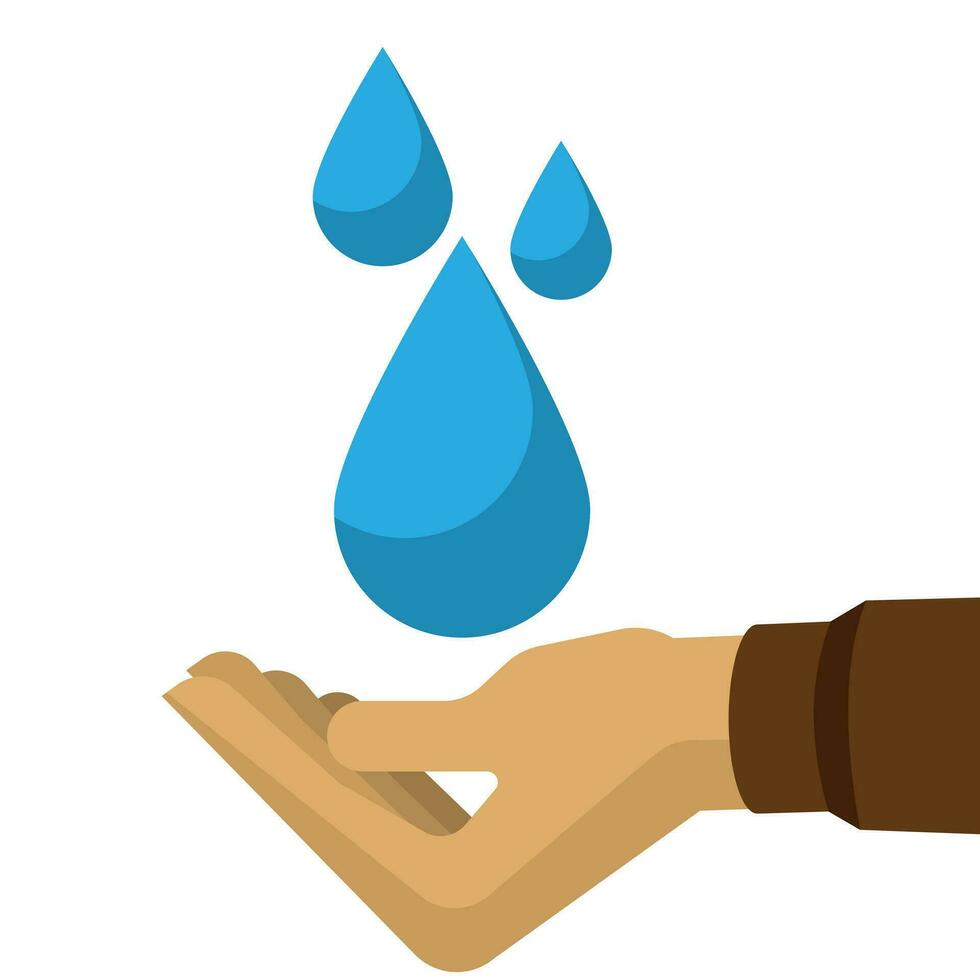 Vector flat style of hand save water drop, climate change saving environment and life concept, editable object shape copy space for individual text