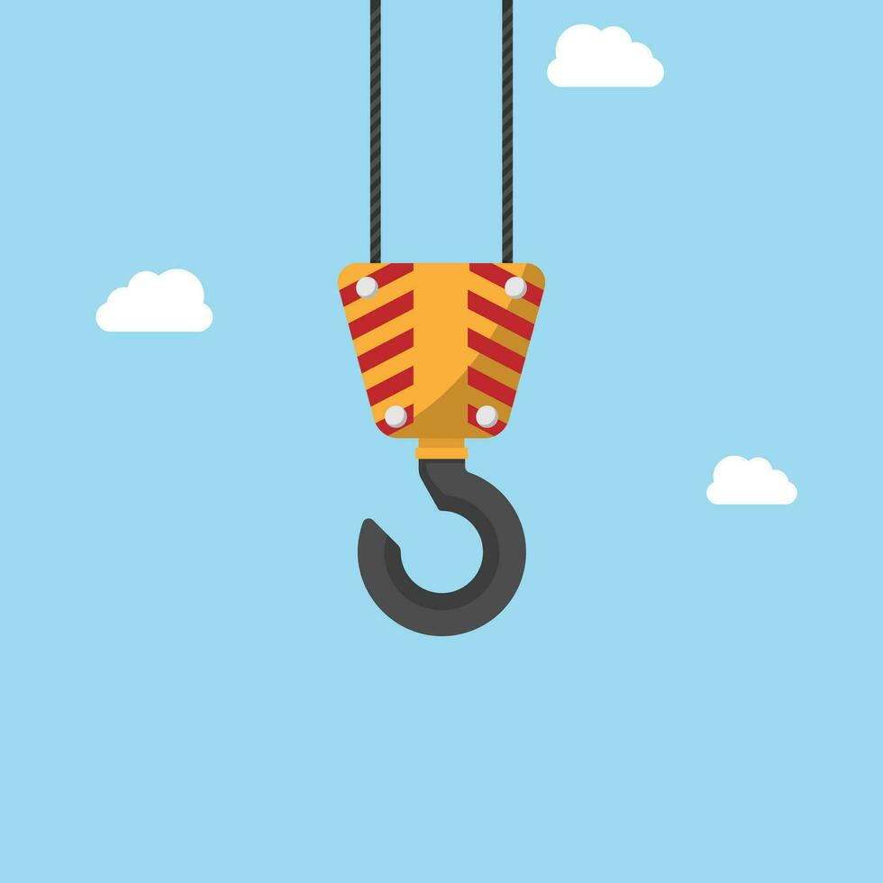 Vector flat style of industry crane hook, cloud and blue color sky, industrial heavy lift and cargo concept, editable shape object copy space for text and design