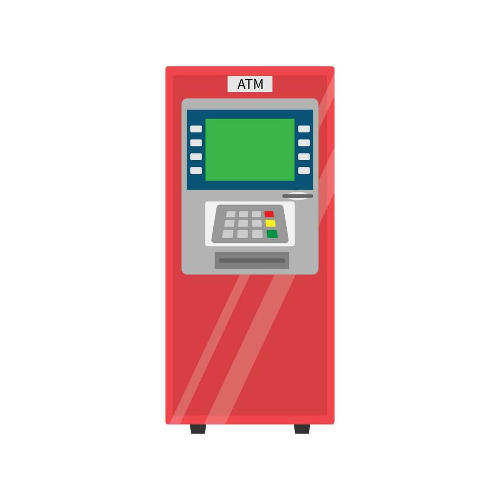 Vector flat style of automatic teller machine on white background, finance money banking activity service, copy space for text, editable shape and object