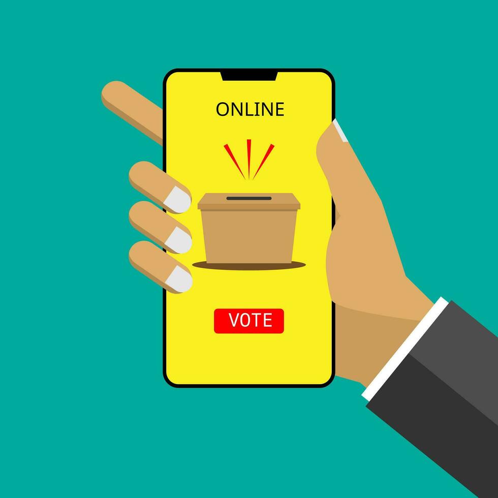 Vector flat style of smartphone online vote , political and president decision concept, candidate party government campaign, green background, editable shape and object.