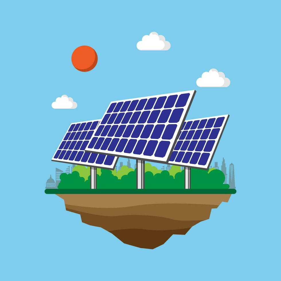 Vector flat style of solar cell and nature sustainable energy, renewable electricity environmental power concept, future innovation system, editable shape object and copy space for text