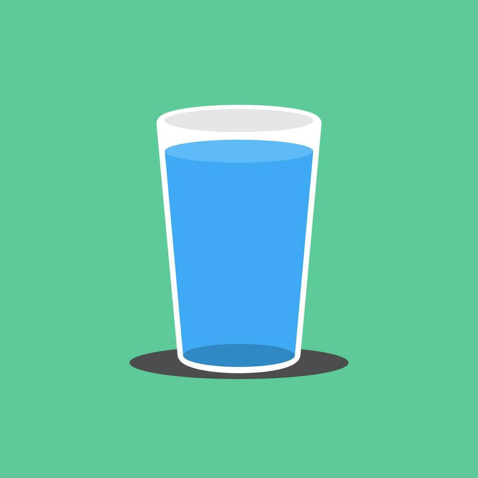 Vector illustration white glass blue water flat 3d look on the green background, liquid pure drinking water for health after food or workout, editable object shape copy space for individual text