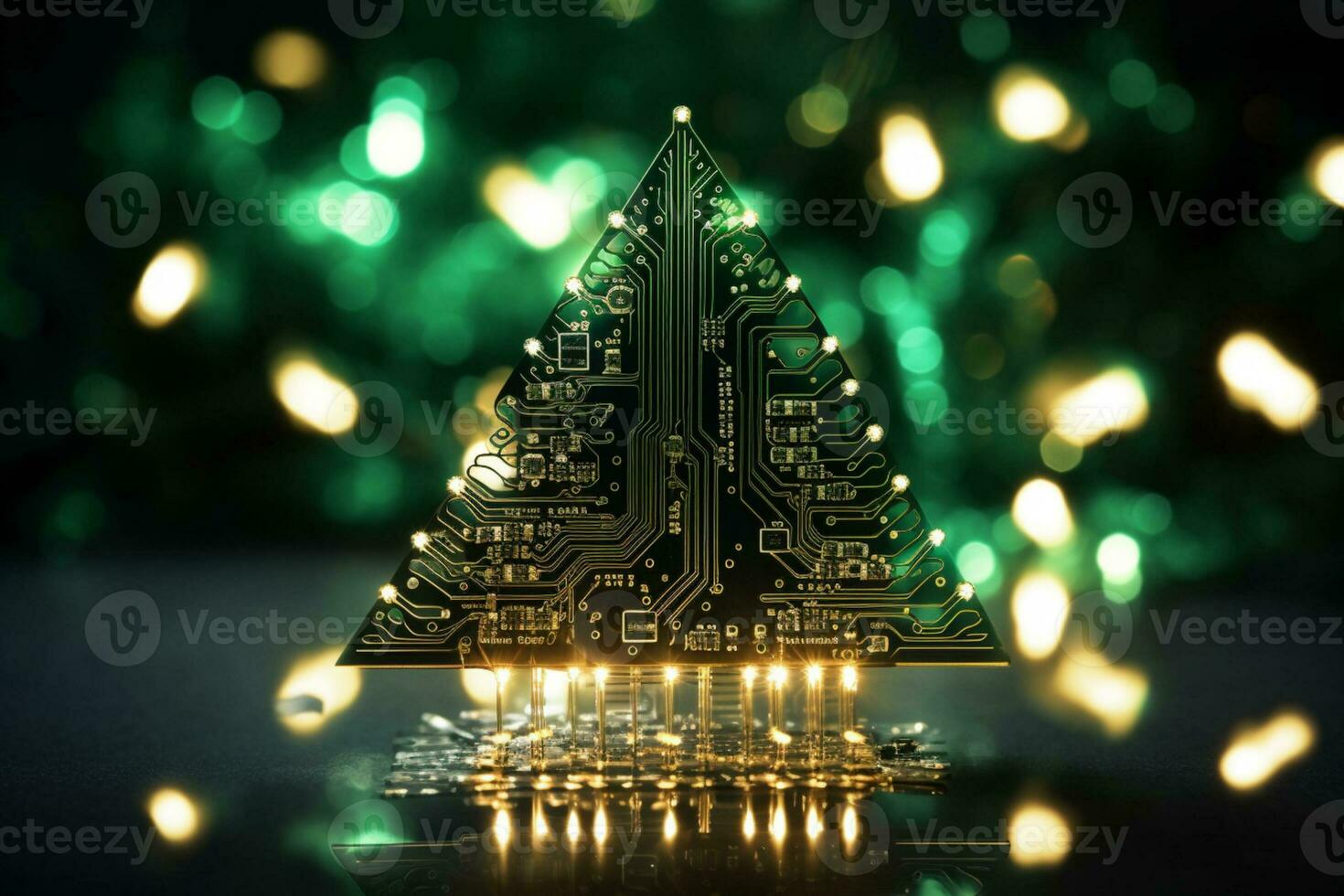 AI generated Christmas tree made with circuit board technology concept photo