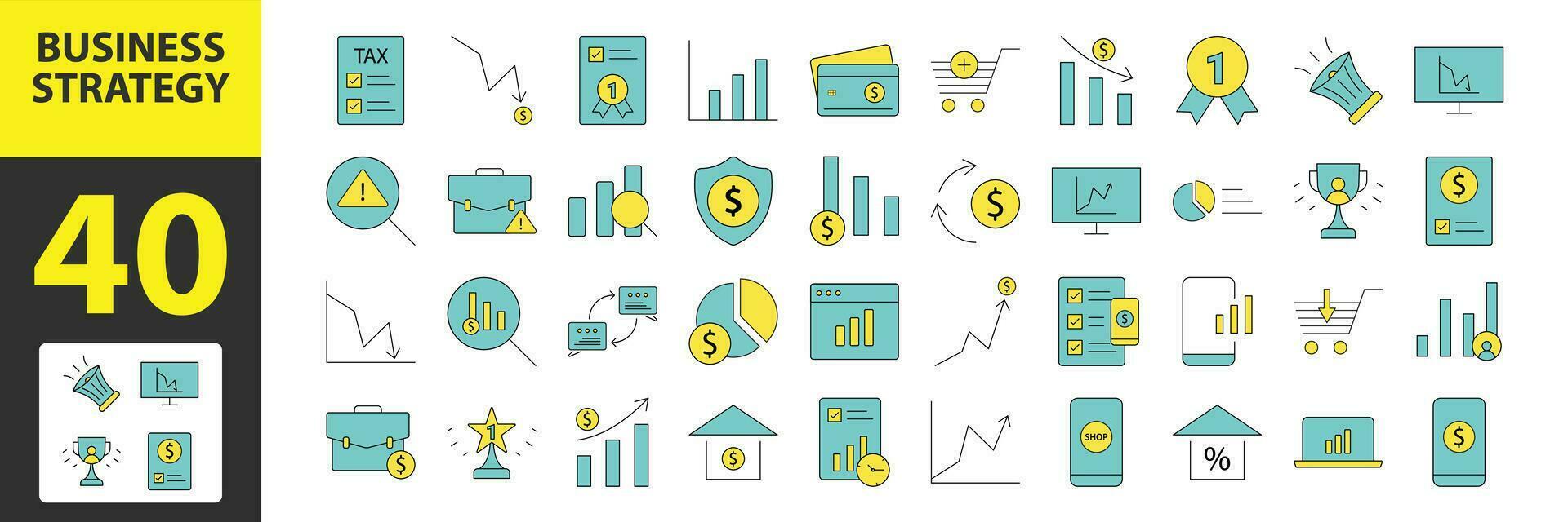 estratégico maestría en negocio vibrante icono colección para lleno plano soluciones, marca brillantez, competitivo borde, objetivo planificación, competidor conocimiento, y consolidación completamente editable vector