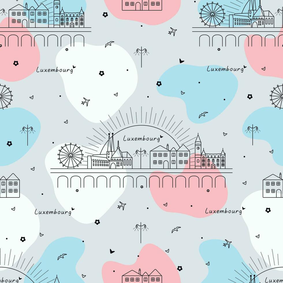 Luxembourg color seamless pattern, architecture and symbols of the city in light national traditional shades vector