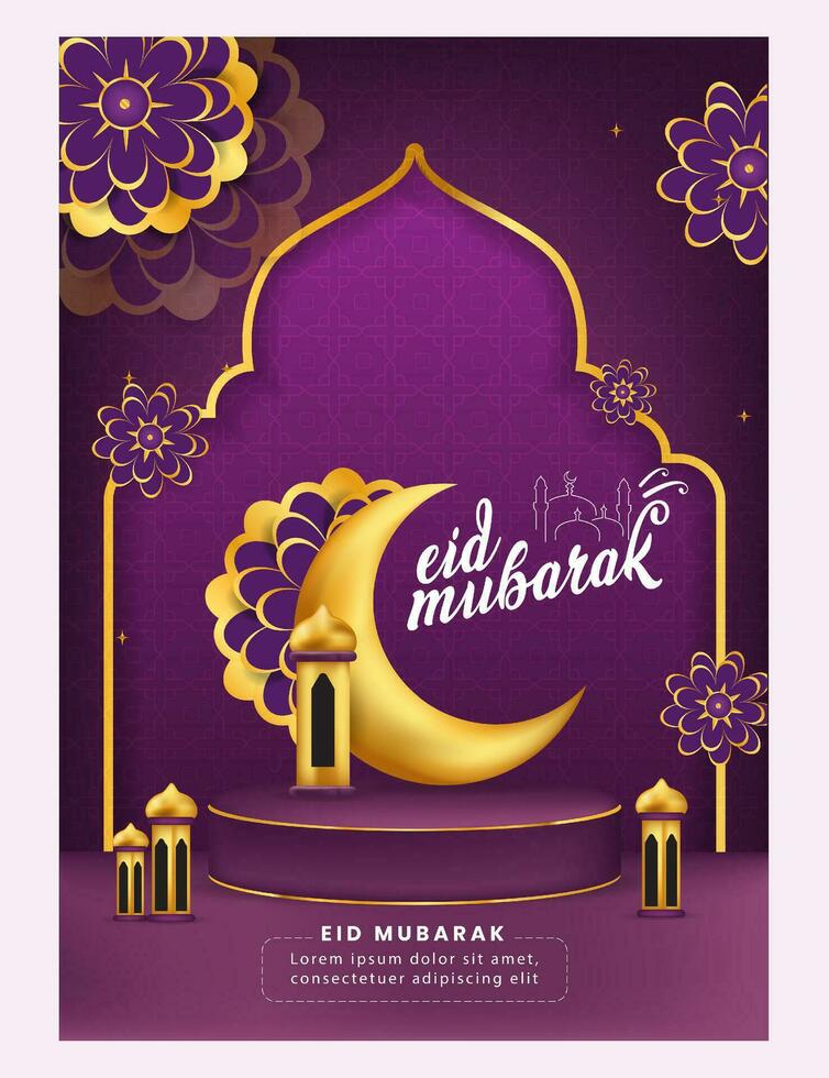 hermosa eid Mubarak saludo póster vector modelo diseño