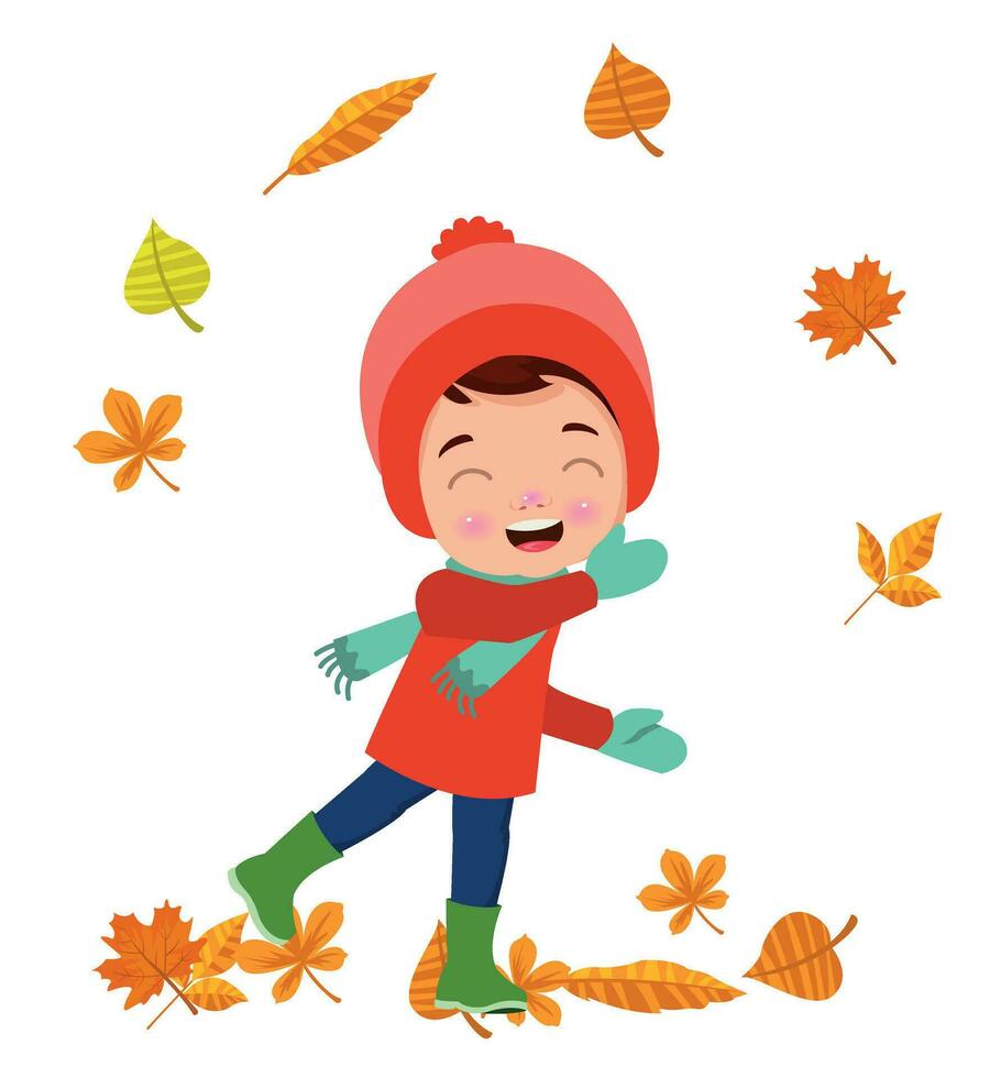 dry leaves and cute child vector