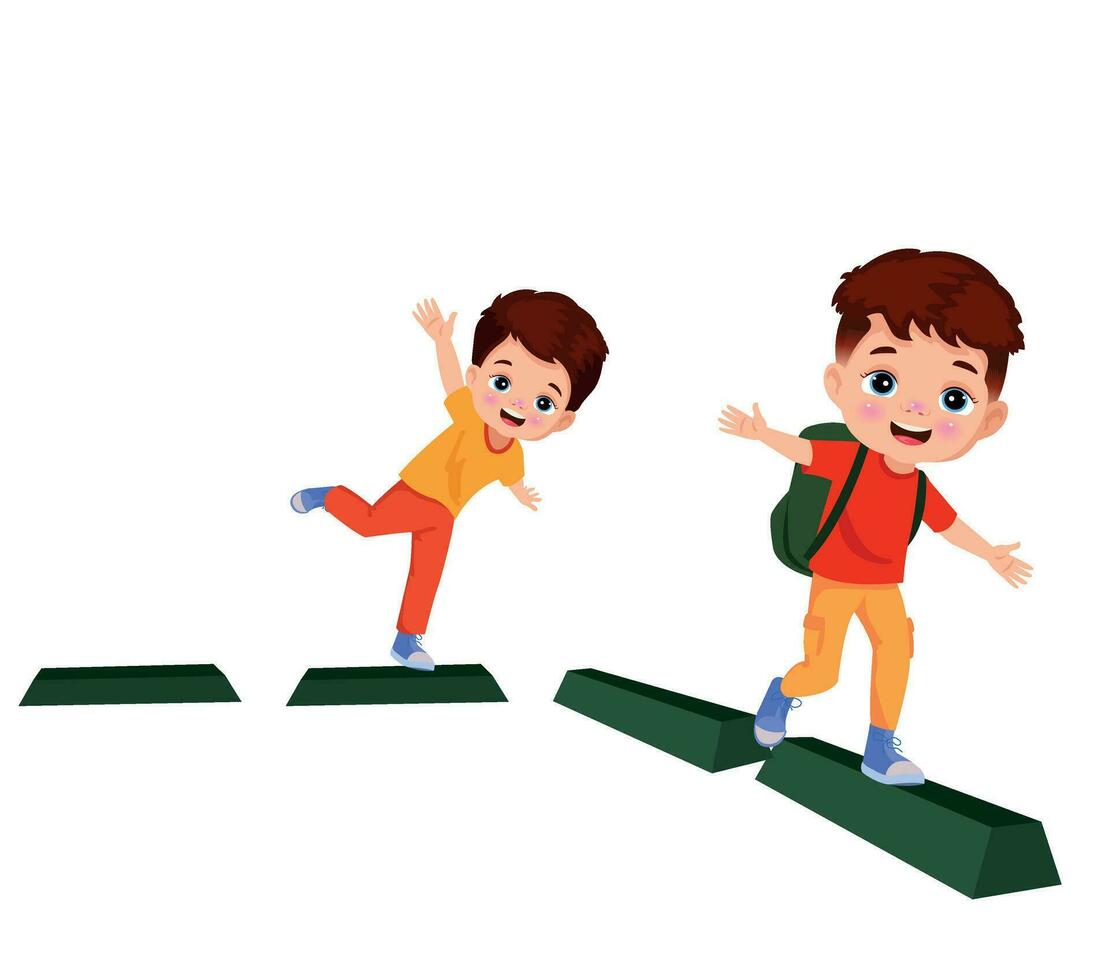 boy walking on balance board vector