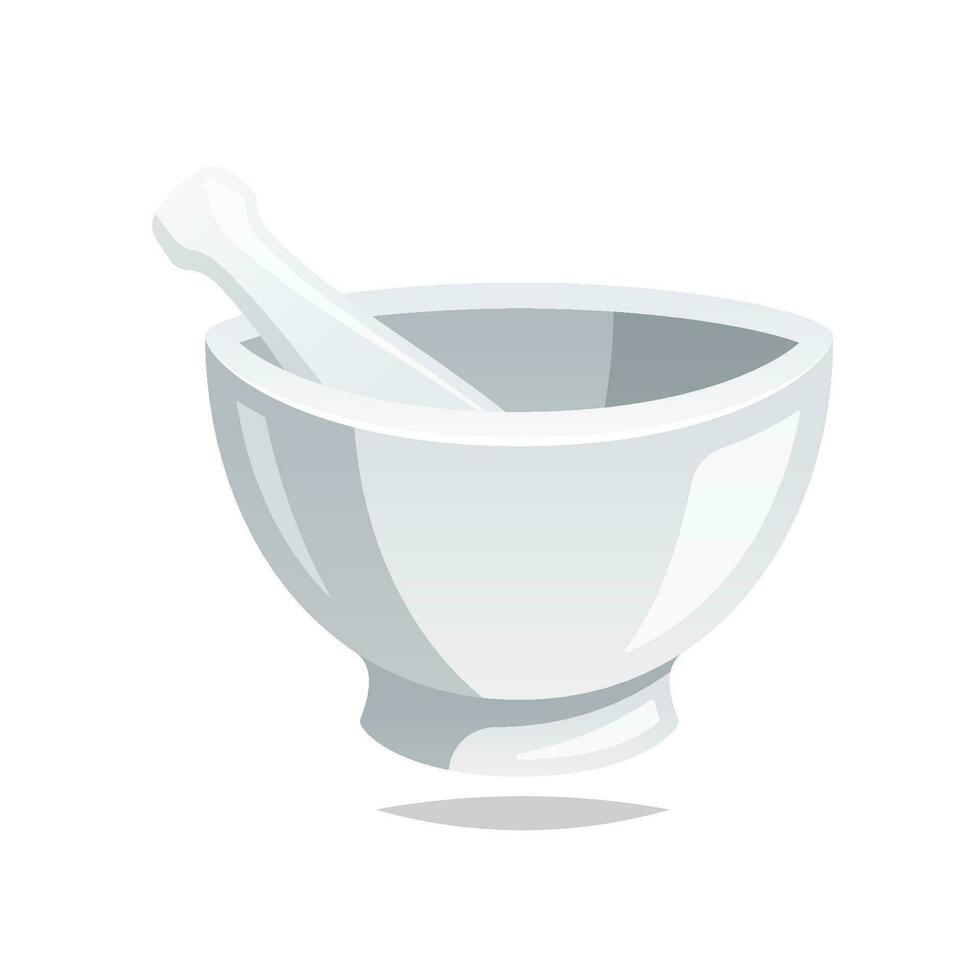 Porcelain mortar and pestle vector isolated on white background.