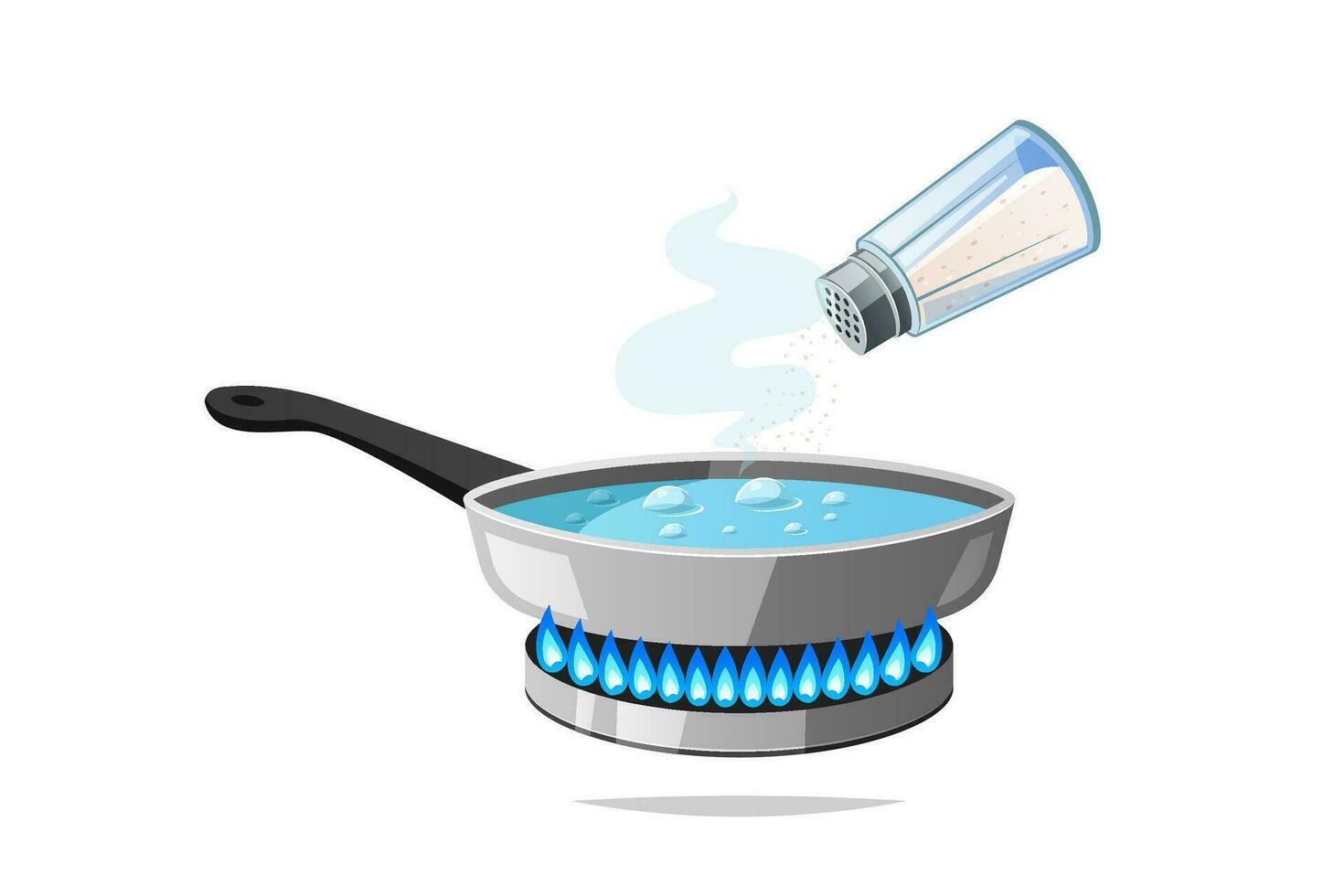 Pouring salt into soup on a gas stove vector isolated on white background.