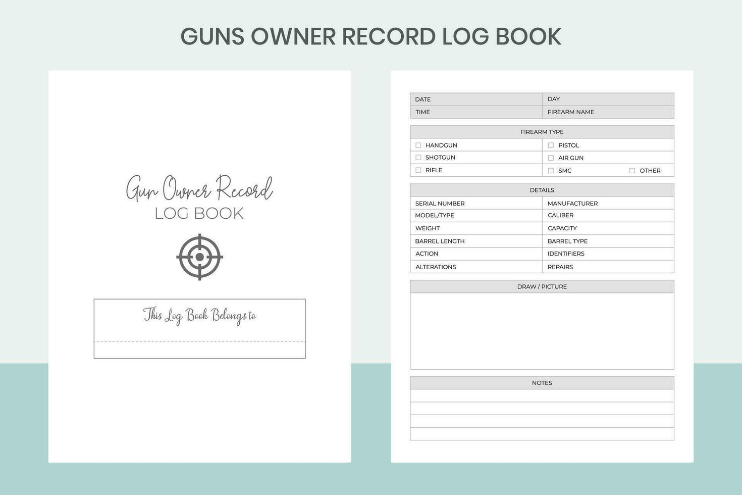 Guns Owner Record Log Book Pro Template vector