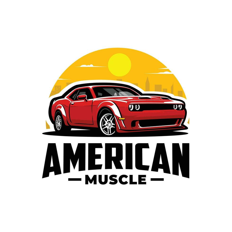 American Muscle Car Logo Vector Art Illustration. Best for Automotive Tshirt Design