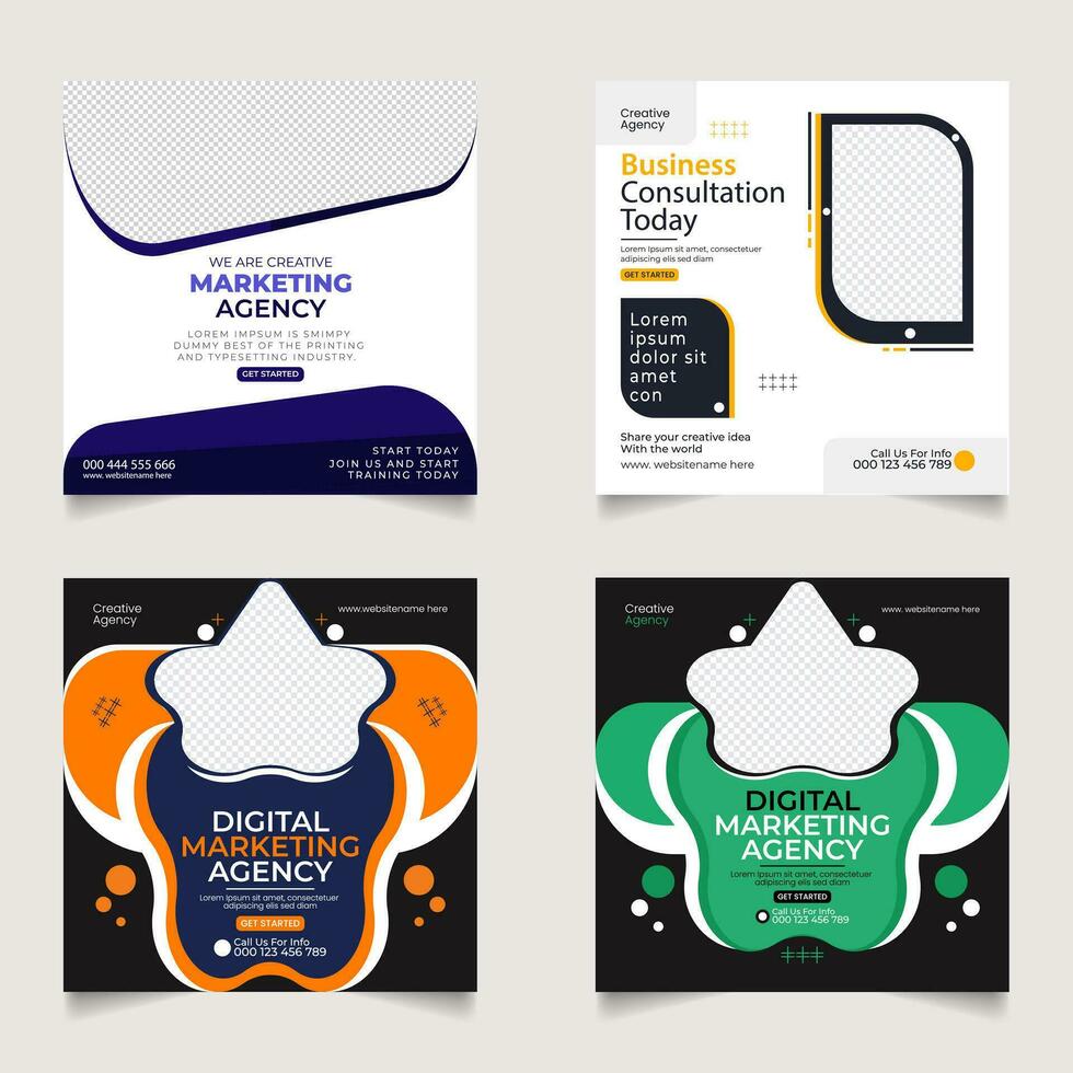 Set of Editable square business web banner design template. Suitable for social media post, instagram story vector