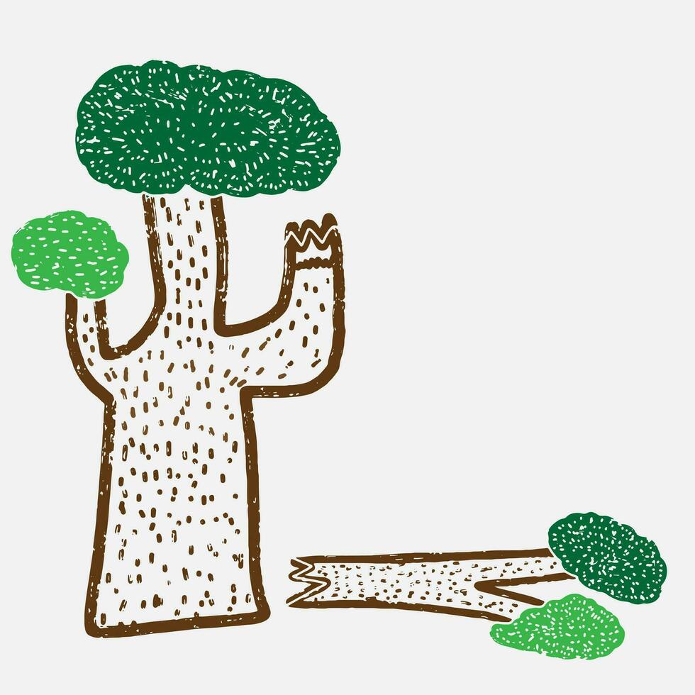 un dibujos animados árbol con un roto rama y un árbol tocón vector