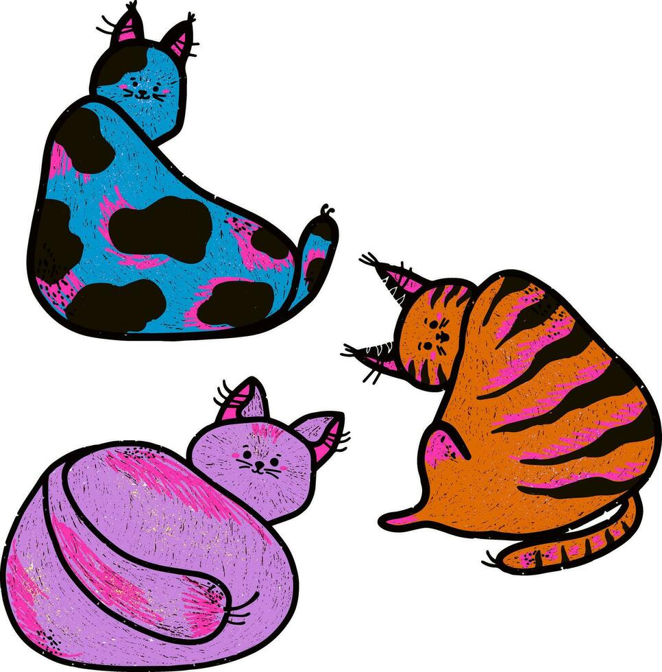 three cats are sitting on their backs vector