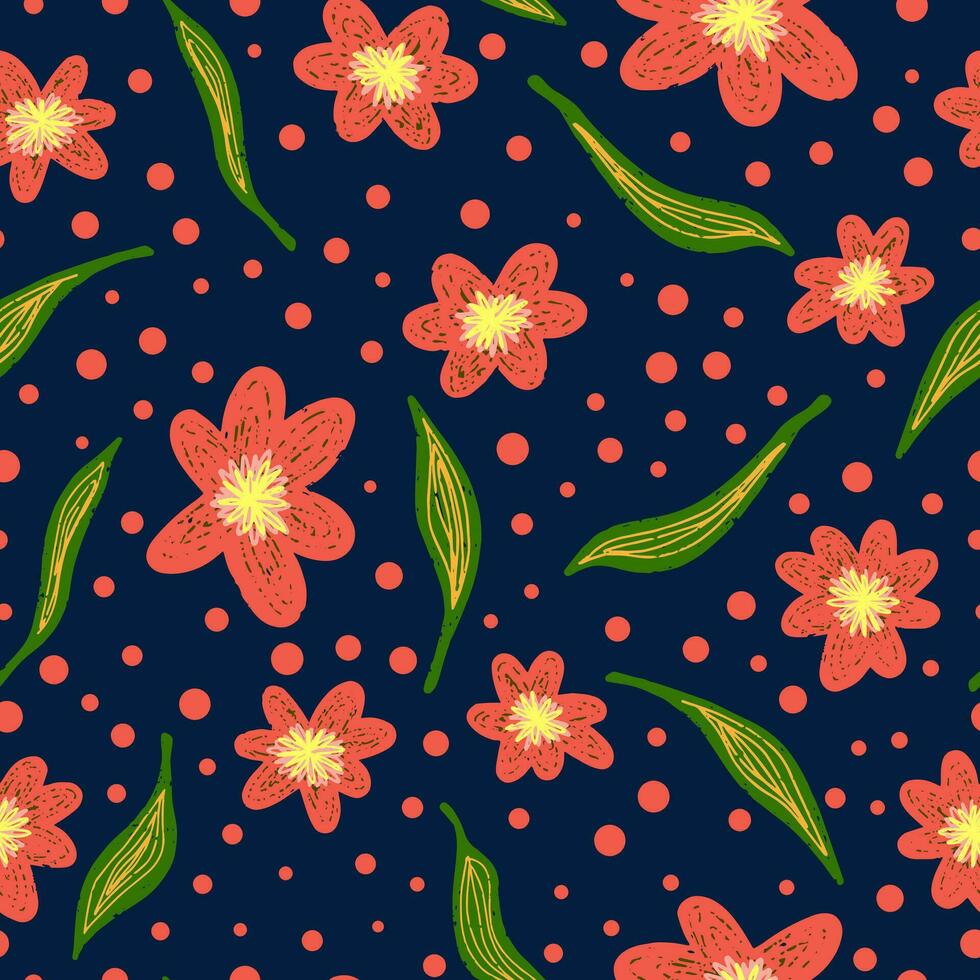 un floral modelo con rojo y naranja flores vector