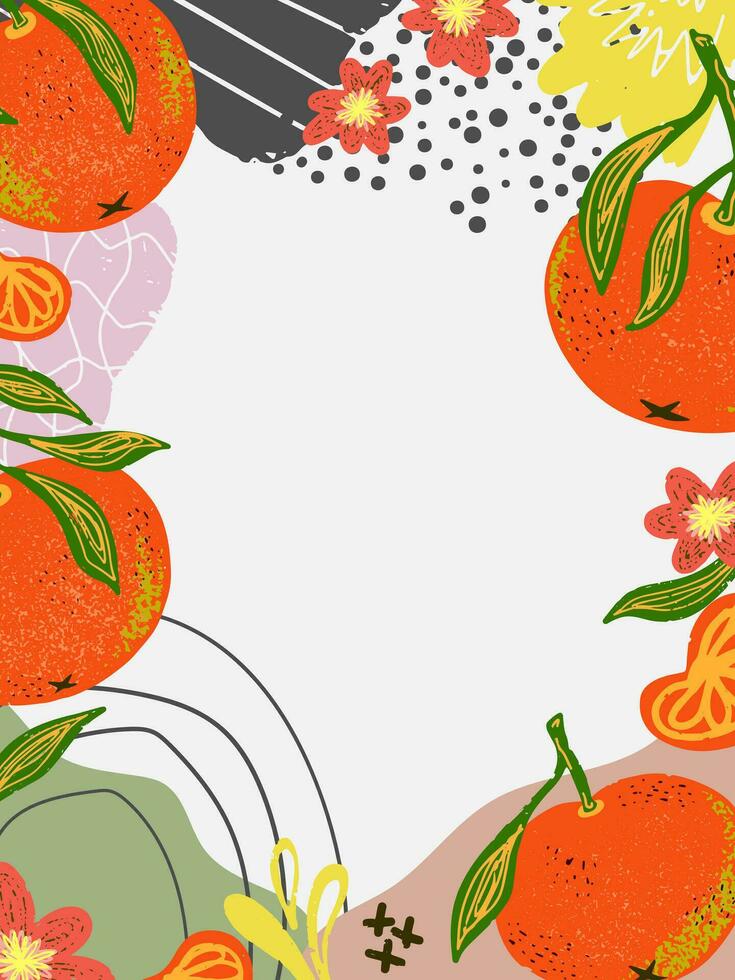 an orange frame with flowers and leaves vector