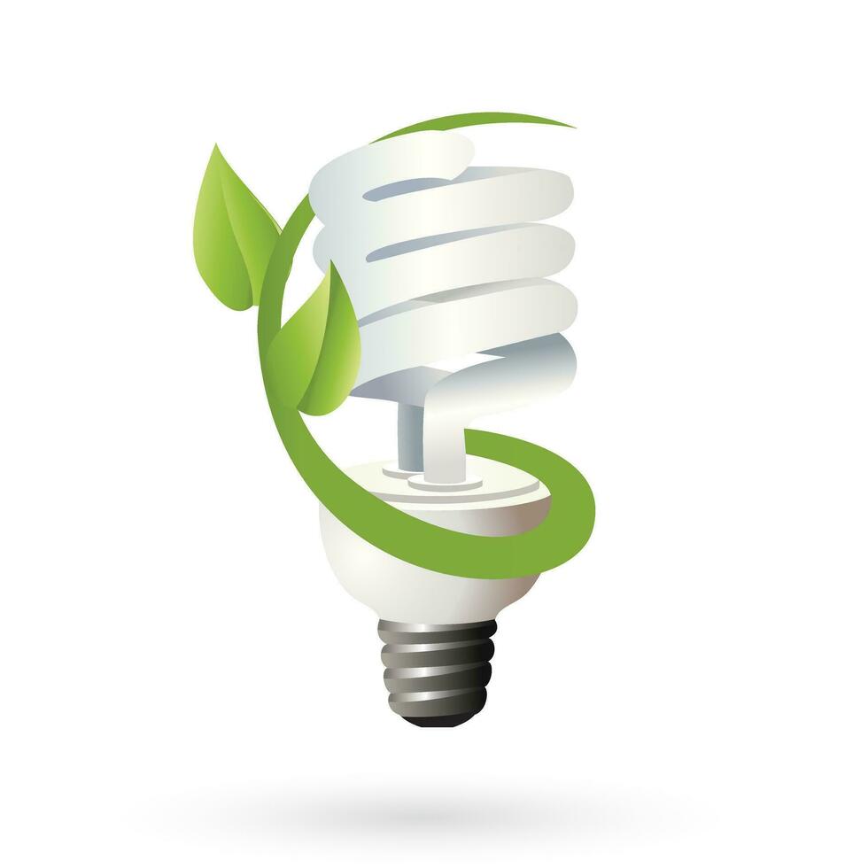 ecológico lámpara con hoja logo. energía ahorro lámpara símbolo, icono. ambiente amigable, eco mundo, verde hojas, energía ahorro lámpara símbolo. vector