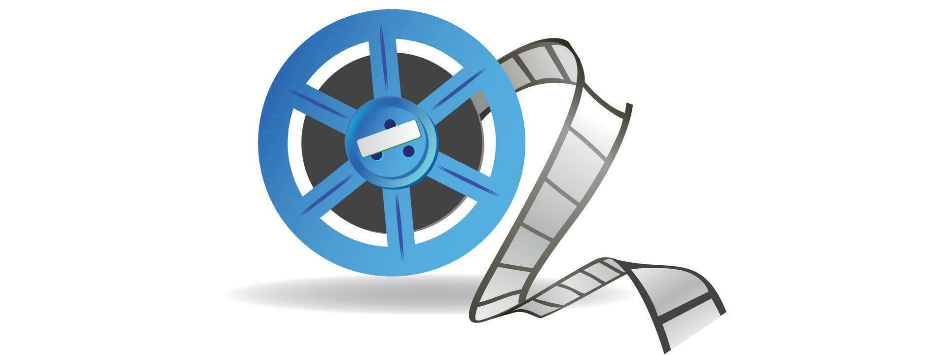 Film reel with black tape. Video camera tape 3D sign symbol logo