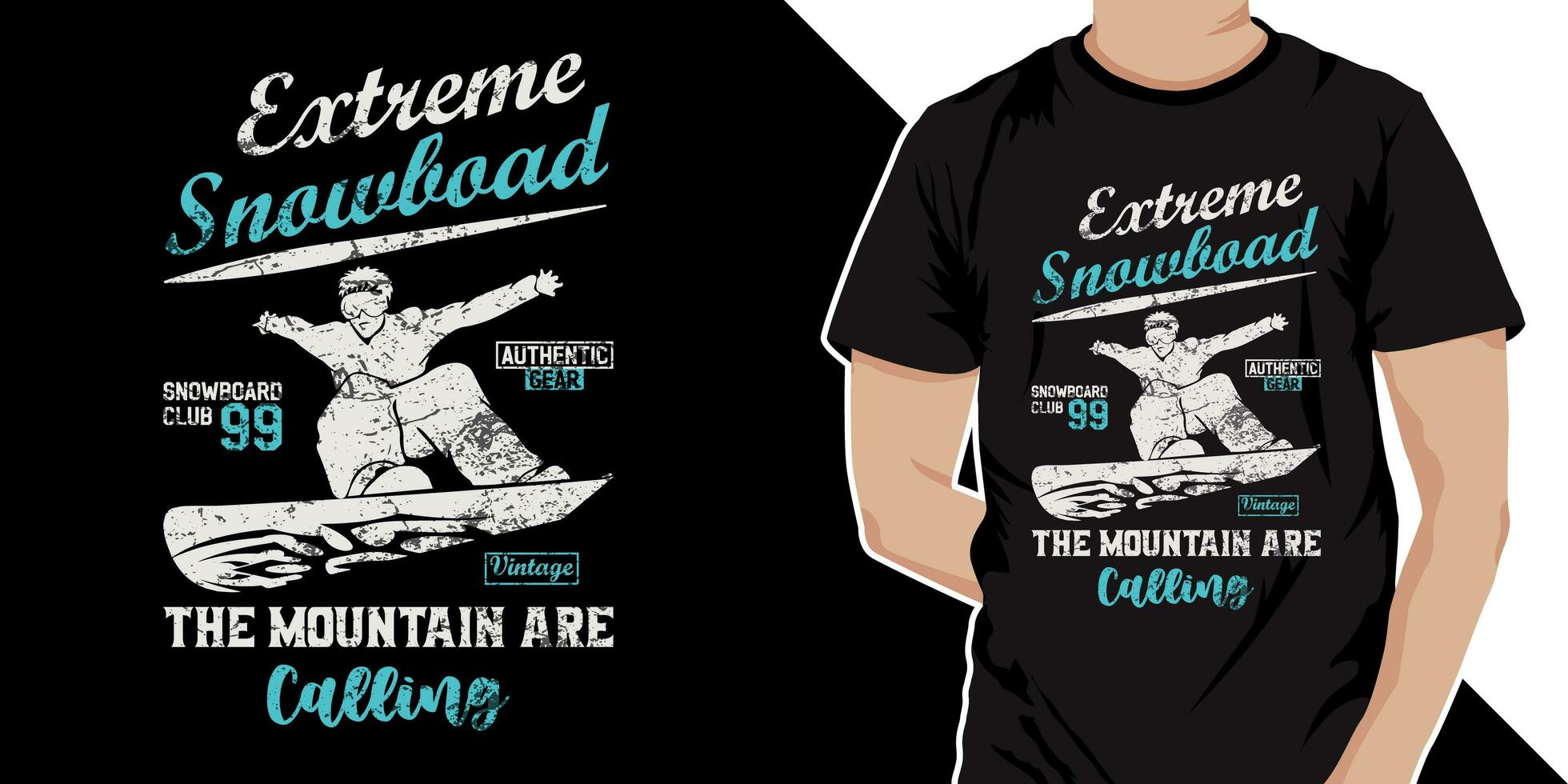 Extreme snowboard the mountain are calling t shirt design. Skiing snowboarding vintage t shirt design photo