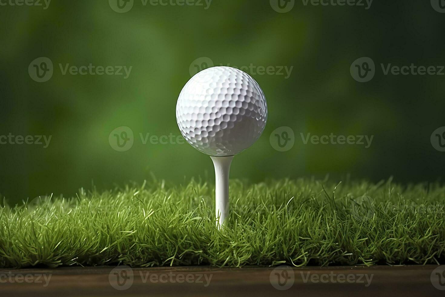 AI generated White golf ball on wooden tee with grass. Generative AI photo