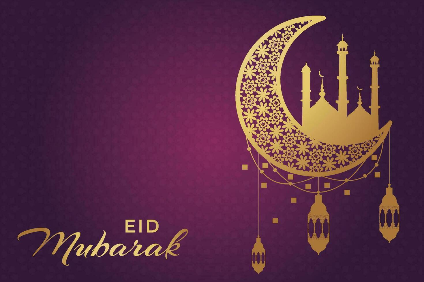 eid mubarak greeting card with crescent and mosque vector