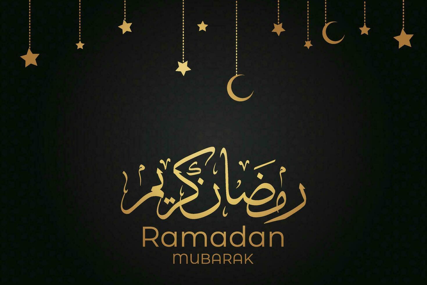 eid al-fitr mubarak greeting card with moon and lanterns vector