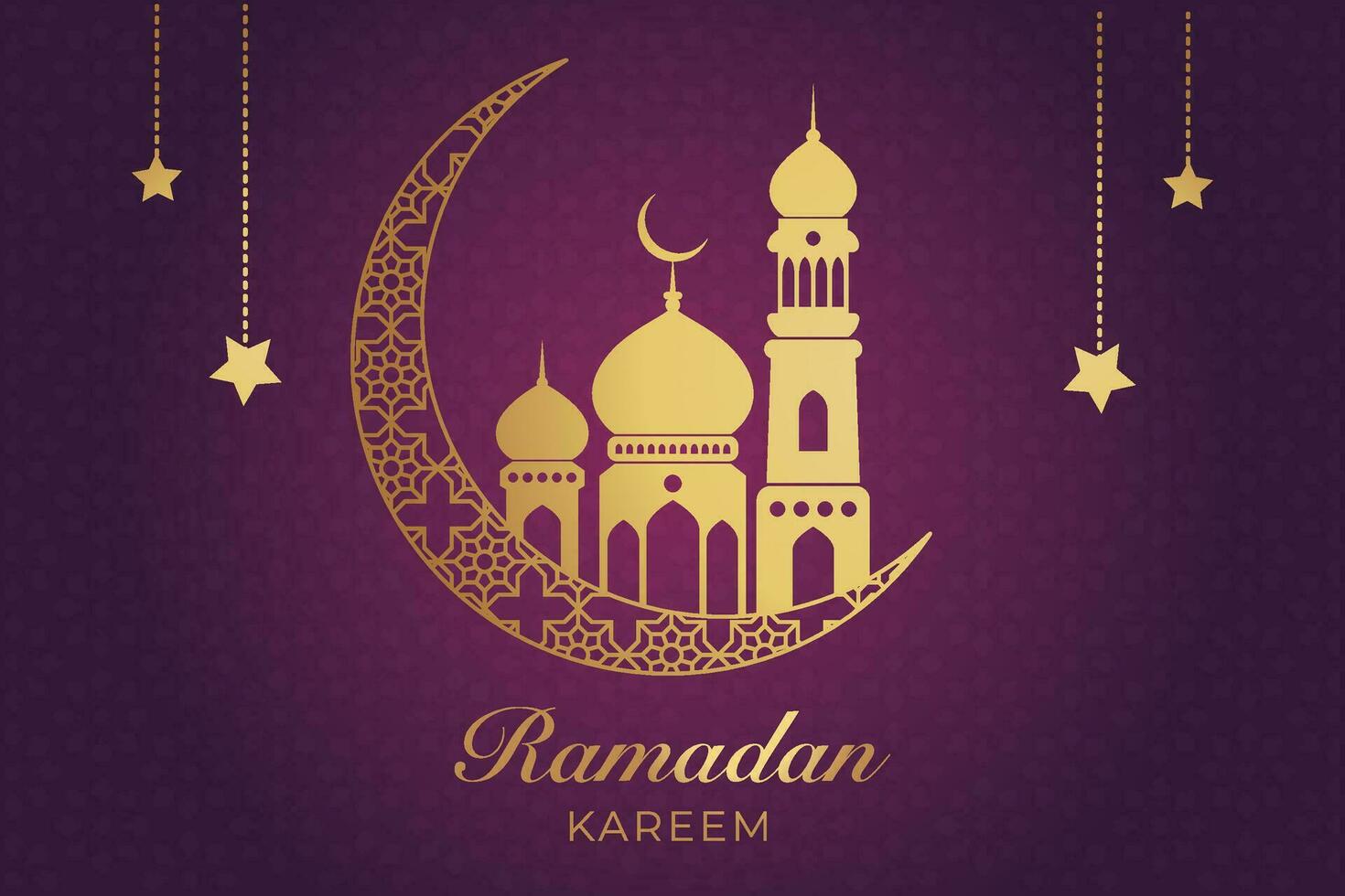 ramadan kareem greeting card with mosque and crescent vector