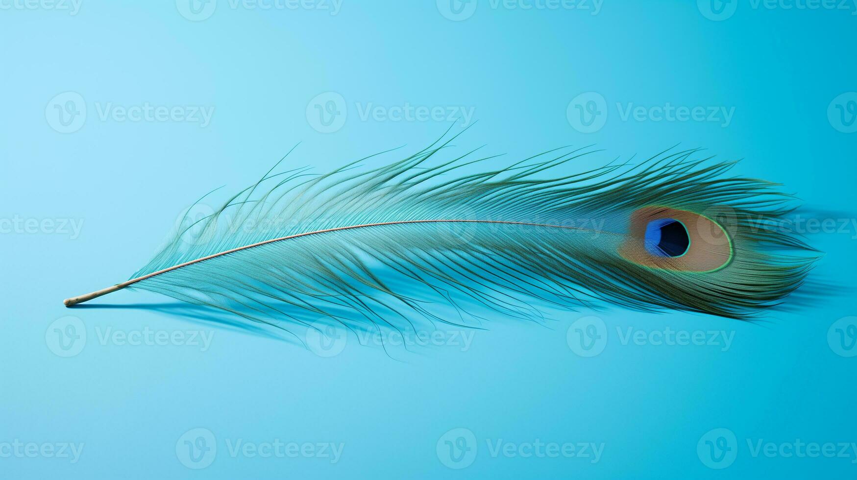 AI generated peacock feather on pale blue background photo